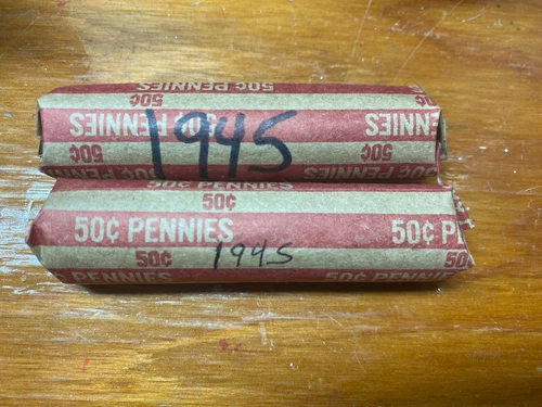 2 Rolls Of Circulated 1945 Wheat Cent Pennies 100 Coins Total Ungraded