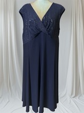 Chaps Formal Dress Plus Size 24W Navy blue sequins & liquid knit Calf Length New