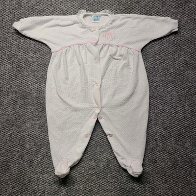 Vintage Little Me Baby Girl Footie Romper White Ribbed Pink Daddy's Girl No Size