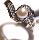 925 sterling silver pearl cubic zirconia cz fashion ring 3.8g womens estate 8.25 — photo 4