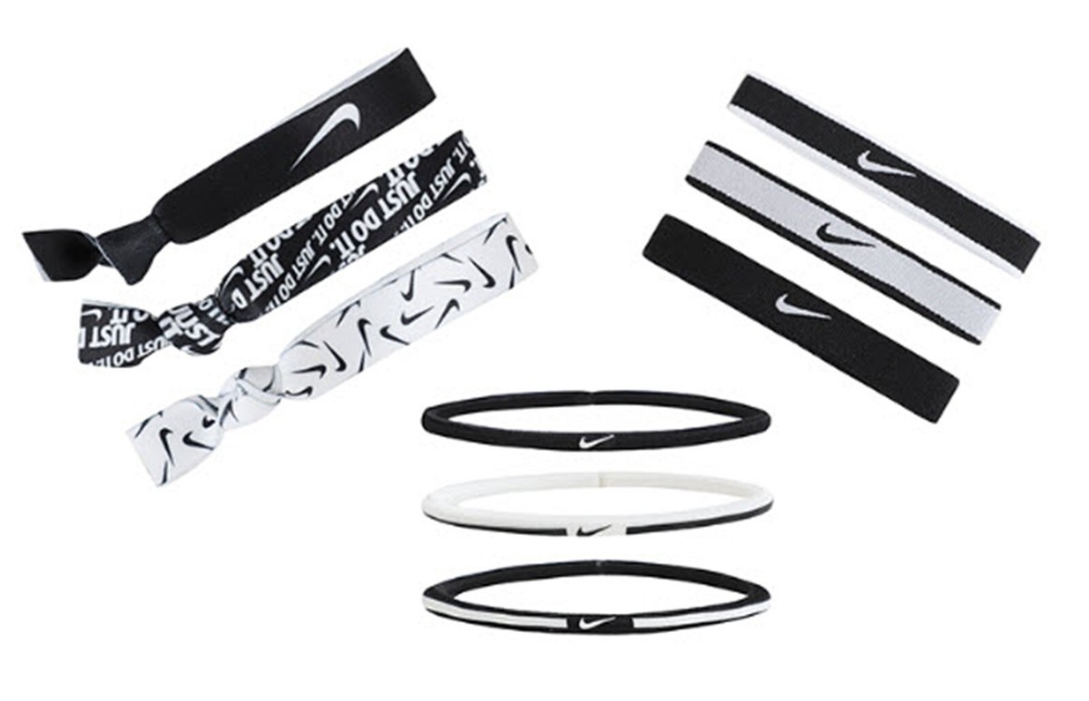 Nike PONYTAIL Holders 9PK Headband Running Black White Hairband
