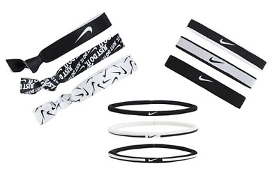 Nike PONYTAIL Holders 9PK Headband Running Black White Hairband