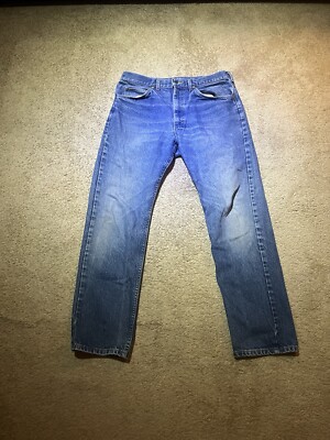 Vintage 80s 90s Made In USA Lee Denim Jeans 33x30 Faded Blue Stonewash