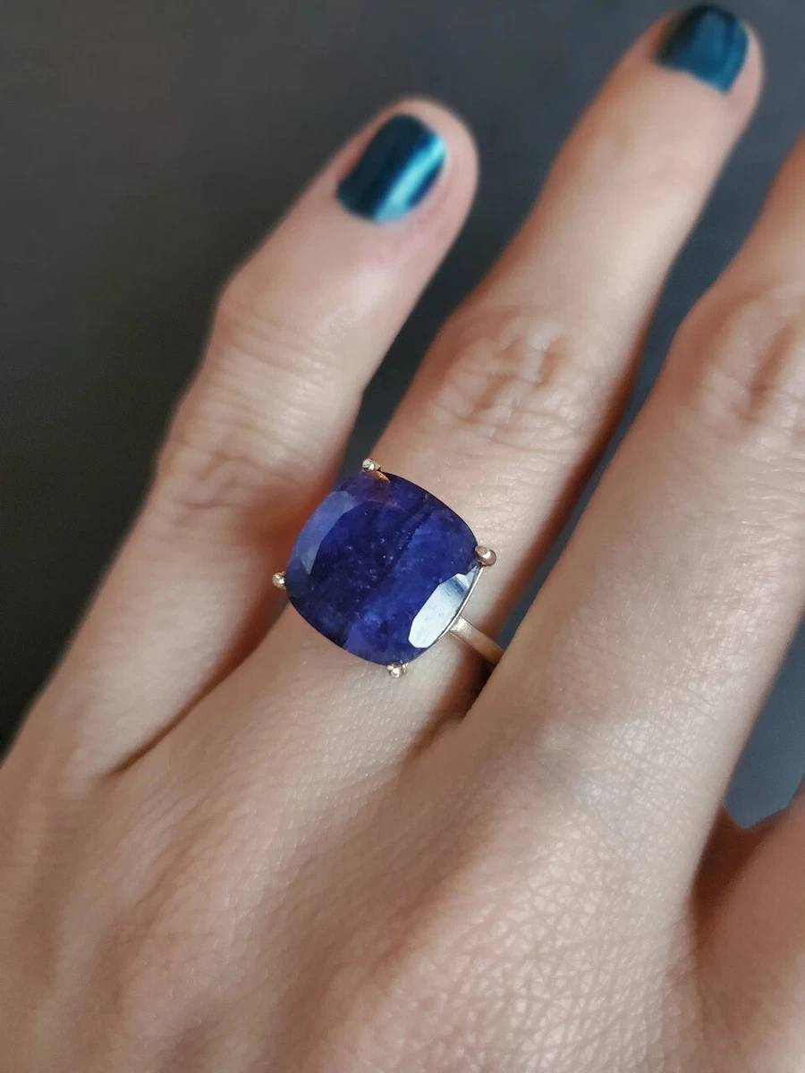 Empirical Jewels Indra Neelam Gemstone With Ring Pure White Gold 18K Nilam  Anguthi 8.25 Ratti 7.75 Carat Natural Blue Sapphire Stone Original  Certified Sri Lanka Real Emerald Cut Blue Nag नीलम रत्न