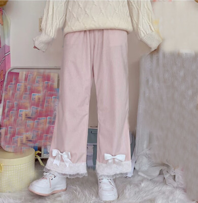 New Cute Japanese Sweet Mori Girls Corduroy Wide Leg Loose Pants Casual Trousers