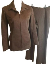 ATSURO TAYAMA INDIVI Women's Two Piece Suit Set Brown Geometric Print US 8