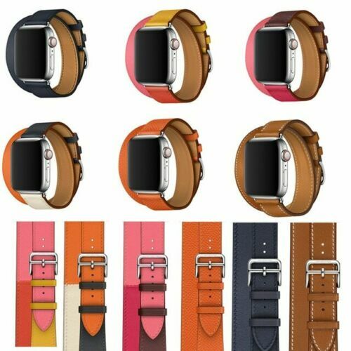 Leather Single/Double Tour Wrist Strap Band Bracelet For iWatch Series 6 5 4 3 2