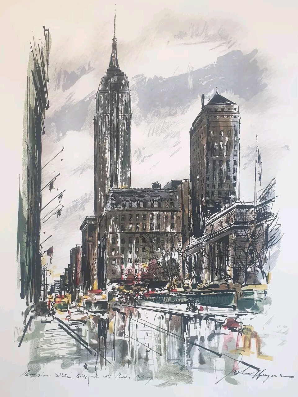 John Haymson Empire State Building Public Library Silkscreen Serigraph 1960s Original Art Mid-Century Modern New York City Landmark