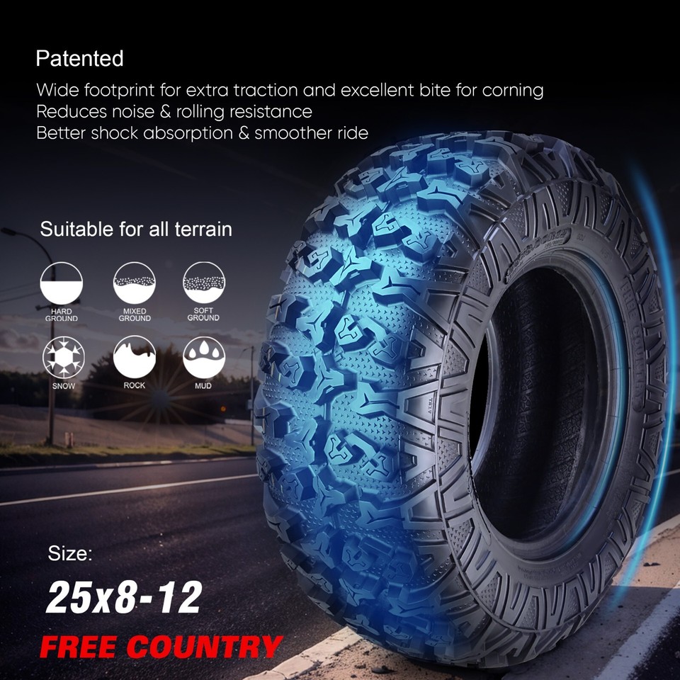ATV Tire Set Full Set Of 4 Free Country ATV/UTV Tires – 25x8-12 - Foto 13