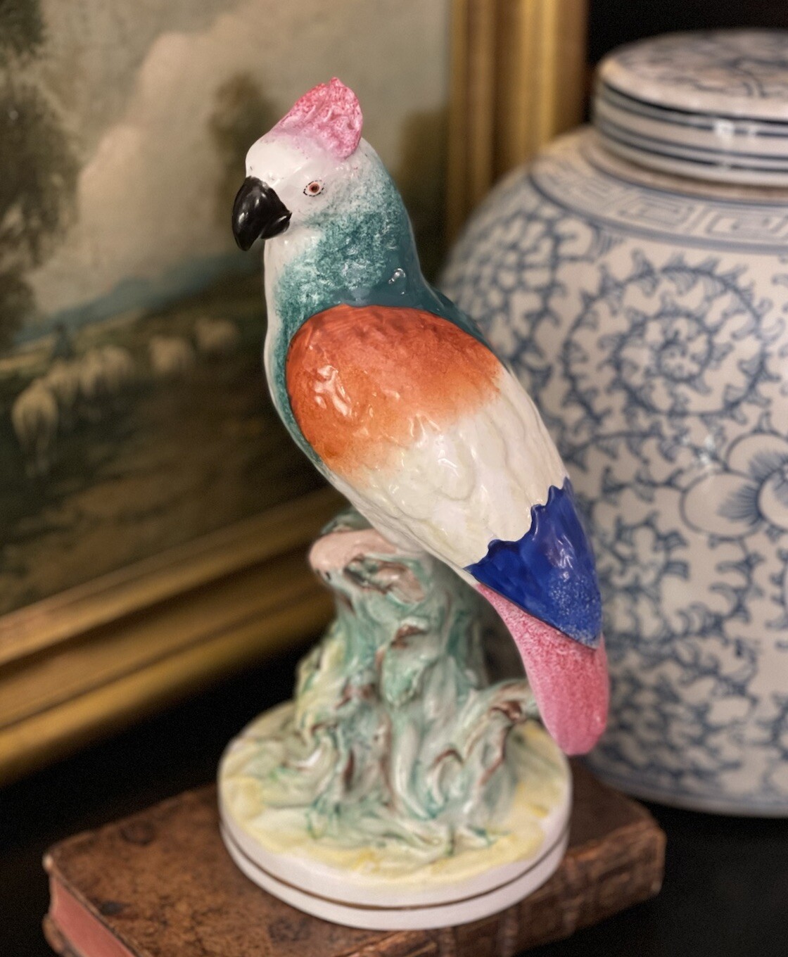Glorious 19C Staffordshire Tropical Parrot Parakeet Macaw Bird 9 Inch