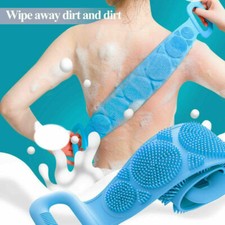 Silicone Back Scrubber Spa Brush Body Cleaning Tool Bath Belt Massage Cleaner UK