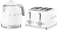 Smeg Mini-Kettle & 4-Slice Toaster, 50’s Style Retro, Stainless Steel White