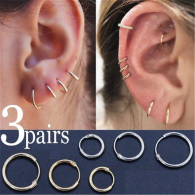 3 Paar 925 Sterling Silber Kleine Hoop Frauen Persönlichkeit Punk Ohrring 