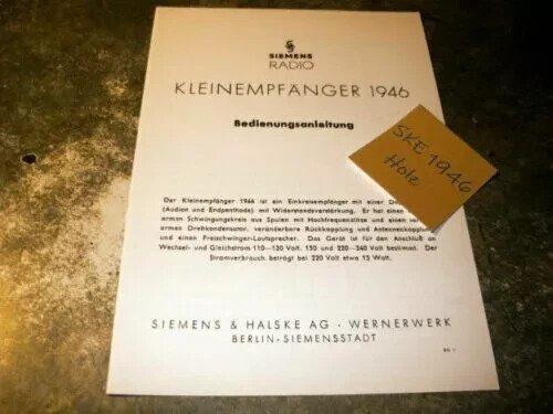 Siemens Kleinempfänger 1946 Bedienungsanleitung Volksempfanger Holzgehäuse - Bild 1 von 3