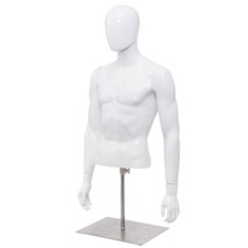 Male Mannequin Realistic Plastic Half Body Head Turn Dress Form Display W/ Base