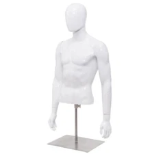 Male Mannequin Realistic Plastic Half Body Head Turn Dress Form Display W/ Base