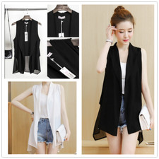 femme mousseline de soie gilet veste sans manche Manteau Asymétrie Cardigan