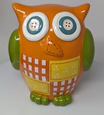 New Bright Owl Ceramic Coin Cute Piggy Bank Orange Green Yellow Teal 7 in