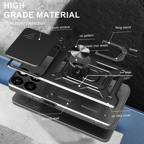 For ZTE Blade A55 4G Hybrid Armor Slide Lens Camera Ring Holder Stand Cover Case - 第 8/24 張圖片