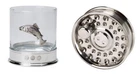 Pewter fishing reel  & funnel or salmon whisky glass - river fly fishing trout