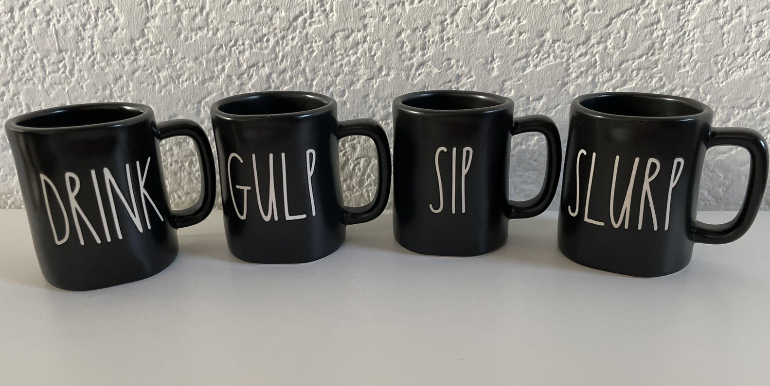 Rae Dunn Black Espresso Mugs Gulp, Sip, Drink Slurp Set Of 4 Cup-MINT