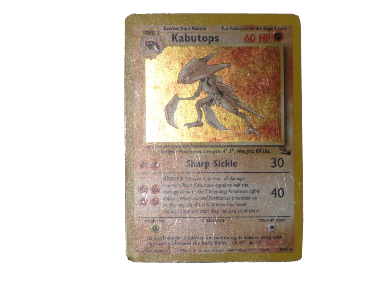 Holo Pokemon Cards Rare Fossil Kabutops Holo #9/62 NM Holo Rare Fossil Set Kabutops Holo Pokemon Cards Rare Fossil Kabutops Holo #9/62 NM Holo Rare Fossil Set Kabutops