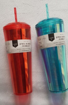 2× Core Kitchen Jewel Bubble Tumbler mit Strohhalm 710ml Blau/Orange BPA Frei Kalt