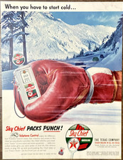 Original 1950s Texaco Ad: Sky Chief Series, Red Glove, Winter Scene