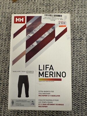 BN Helly Hansen Women's Lifa Merino Base Layer Black 3/4 Boot Pant Size XL