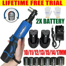 2 Battery 3/8'' 12V 100Nm Cordless Electric Ratchet Right Angle Wrench Tool LED