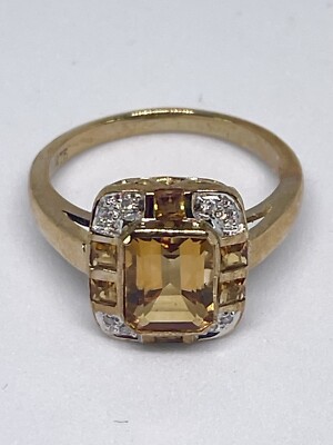 Massiver Goldring UK Größe ''N'' mit Rauchquarz und Diamantbrillanten