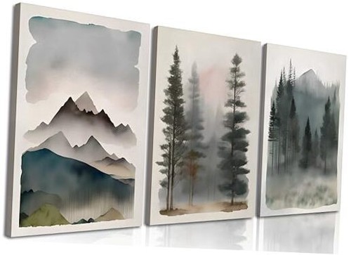 3Pcs Mountain Forest Wall Art Watercolor Landscape 16x24in-canvas forest art