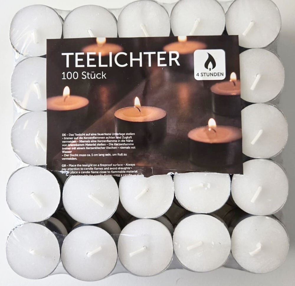 100x Teelichter weiss 4 h Brenndauer Kerzen Teelichte in Alu Hülse Teelicht
