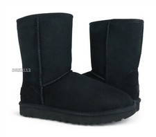 UGG Classic Short II Black Suede Fur Boots Womens Size 6 NEW-