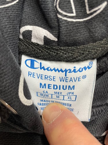 Champion Hoodie Youth Medium Black Reverse Weave All Over Print Pullover - Picture 4 of 10