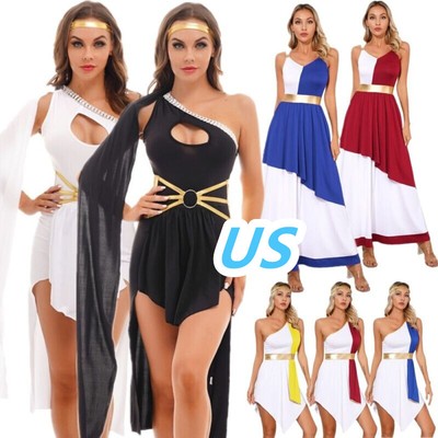 US Womens Ancient Greek Roman Toga Empress Warrior Queen Role Play Costumes