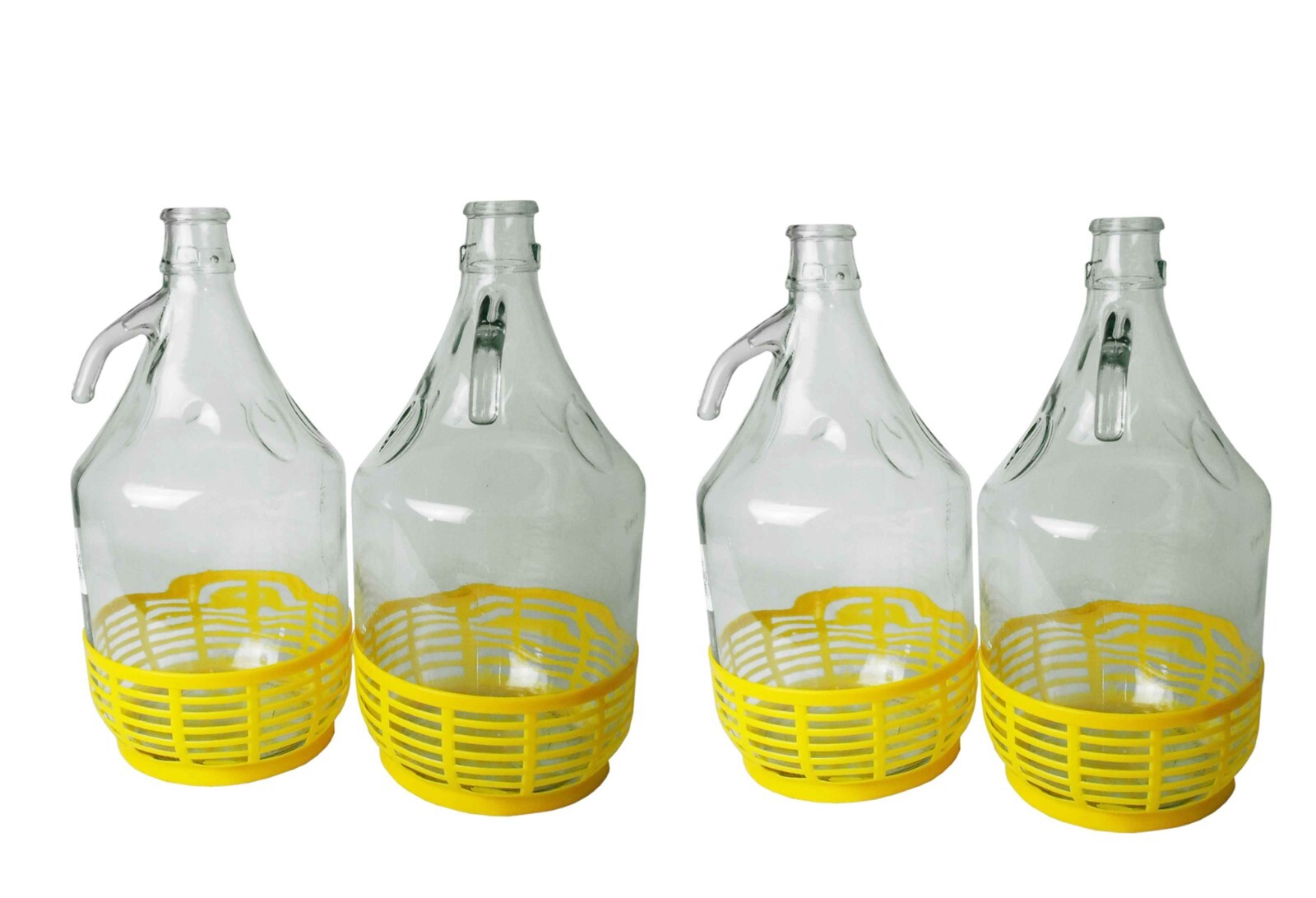 Pack of 4 glass demijohns for wine making/storage with base,bungs