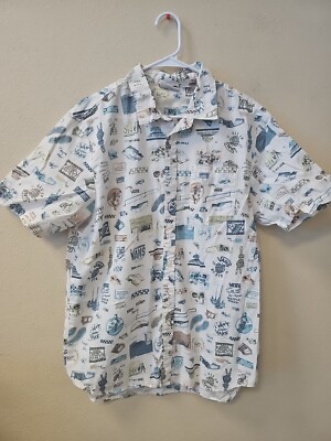 Vans Off The Wall Men's Large Sz. Short Sleeve off white Cream Blue Beach