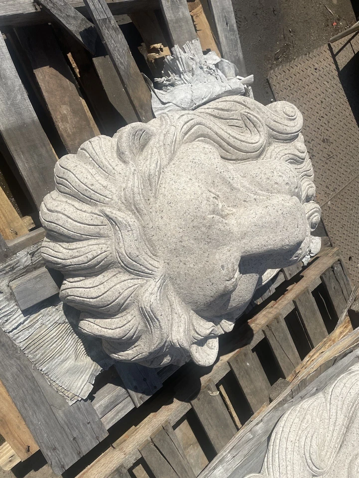 Fuente cabeza león granito tallado grande más de 600 libras cada par Foto 3 de 4