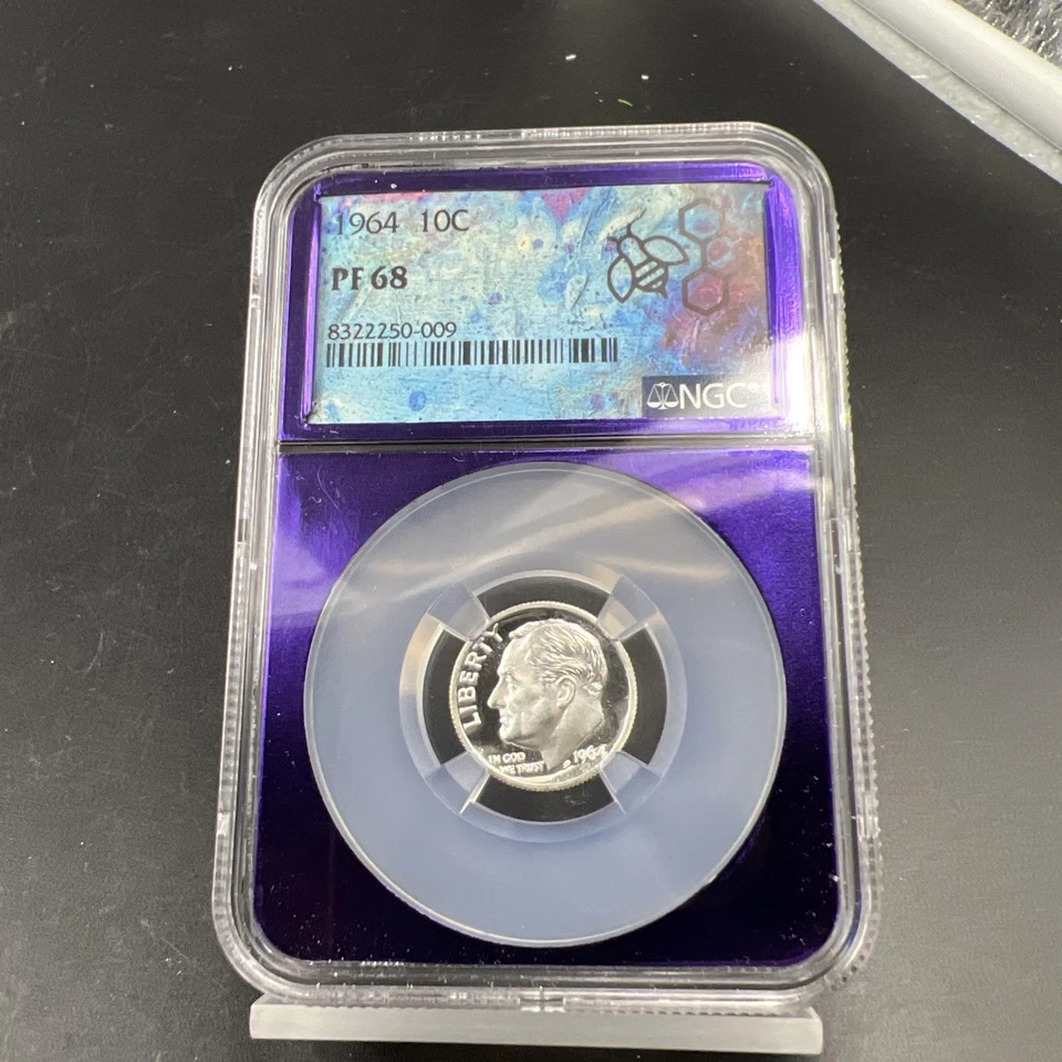 1964 P 10c Roosevelt Silver Dime Coin NGC PF68 Bee Label Holder - Image 3 of 4
