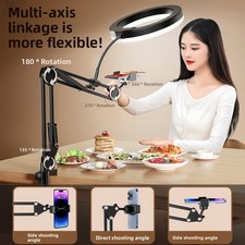 Overhead Camera Mount with 10" Ring Light Flexible Articulating Phone Arm Stand