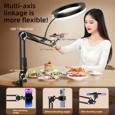 Overhead Camera Mount with 10" Ring Light Flexible Articulating Phone Arm Stand