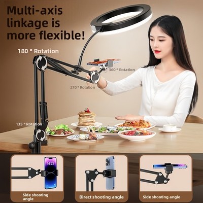 Overhead Camera Mount with 10'' Ring Light Flexible Articulating Phone Arm Stand