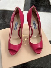 NIB 100% AUTH Prada Peep Toe Peonia Leather Platform Pumps Sz 38.5 