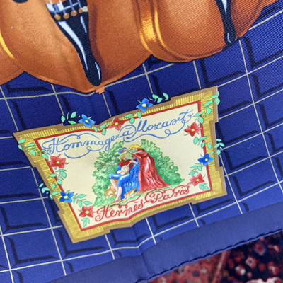 Authentic Hermes Vintage Blue Silk Scarf Hommage a Mozart 1991