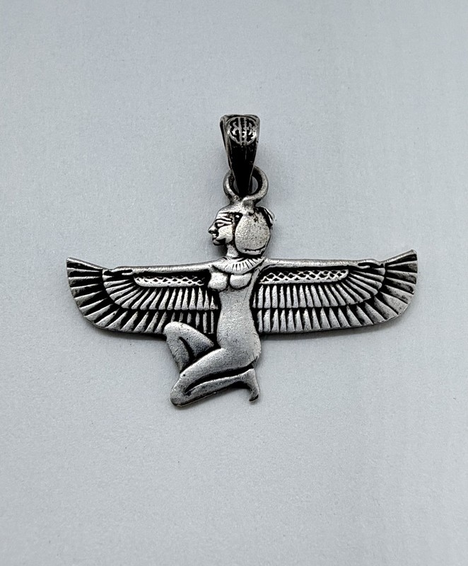 Vintage Sterling Silver Egyptian Revival Winged Goddess Isis Pendant