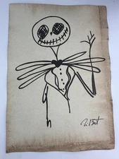 Tim Burton COA Art Painting Original Drawing Vintage Paper Signed