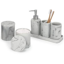 White Marble Bathroom Accessories Set 6 Pieces - Toothbrush Holder, Lotion Di...