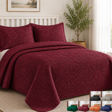 3 Piece Embossed Quilted Bedspread Bedding Set Reversible Coverlet Bed Throw