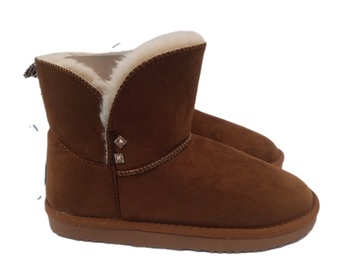 Floopi Boots Women's Chestnut Brown Mid Calve Furry Comfort